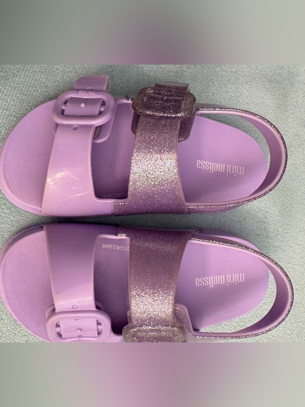 Mini Melissa Girls' Glitter Lilac Buckle Sandals